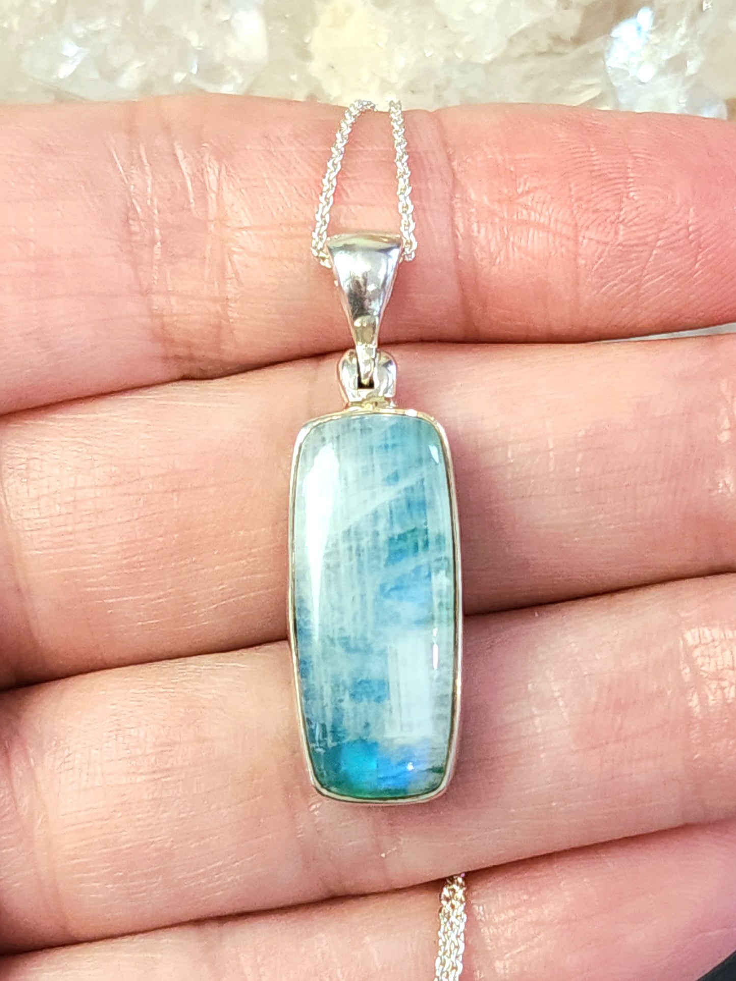 Stirling Silver Green Moonstone Necklace