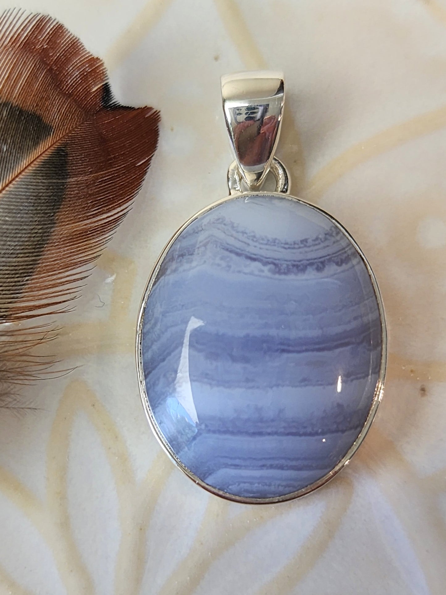 Blue Lace Agate Stirling Silver S925 Pendant