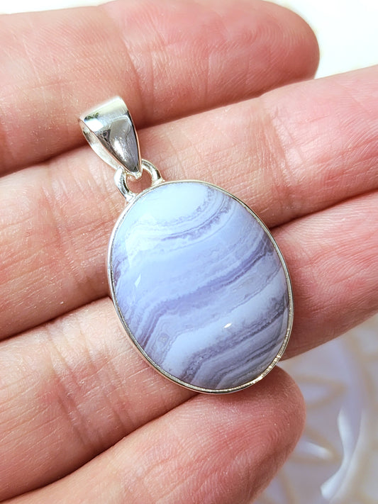 Blue Lace Agate Stirling Silver S925 Pendant