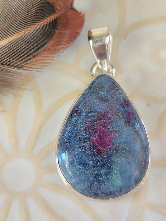 Ruby in Blue Kyanite Stirling Silver S925 Pendant