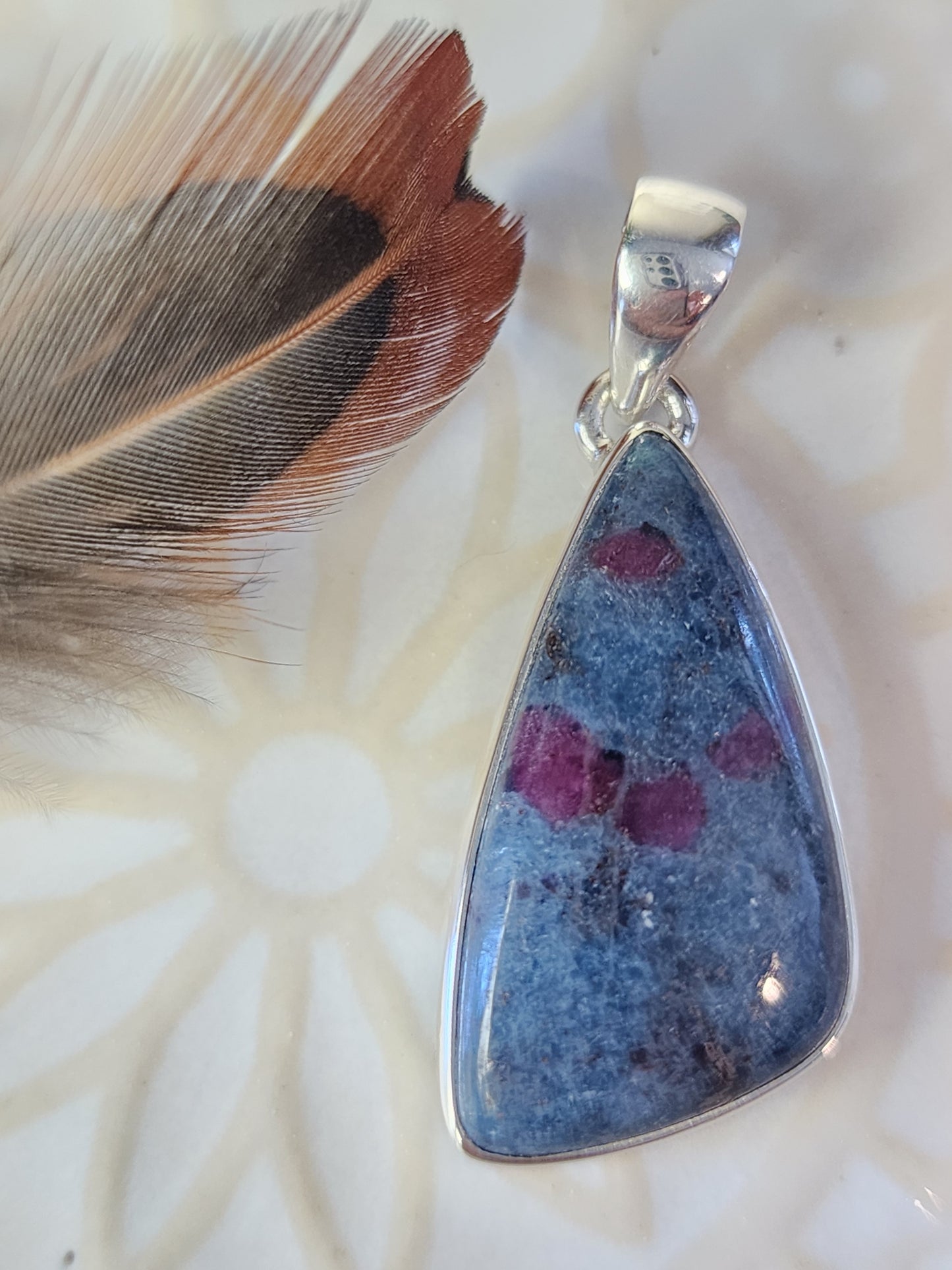 Ruby in Blue Kyanite Stirling Silver S925 Pendant