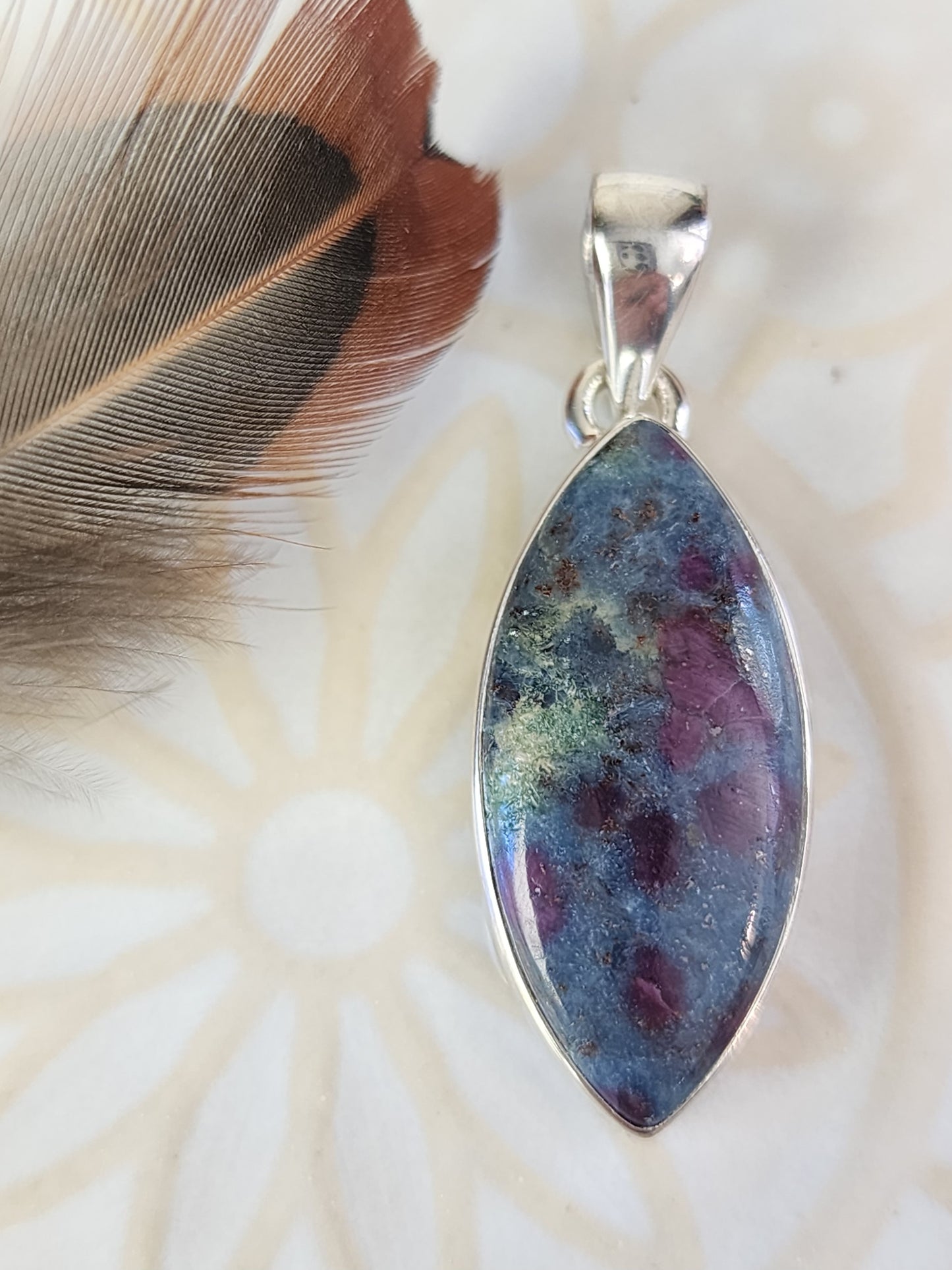 Ruby in Blue Kyanite with Fuchsite Stirling Silver S925 Pendant