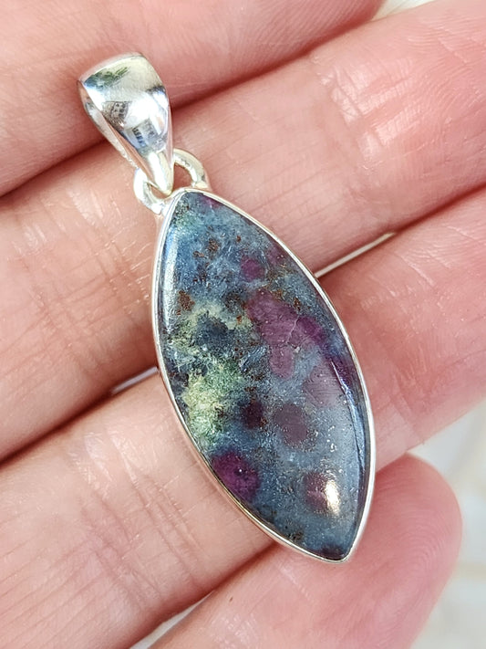 Ruby in Blue Kyanite with Fuchsite Stirling Silver S925 Pendant