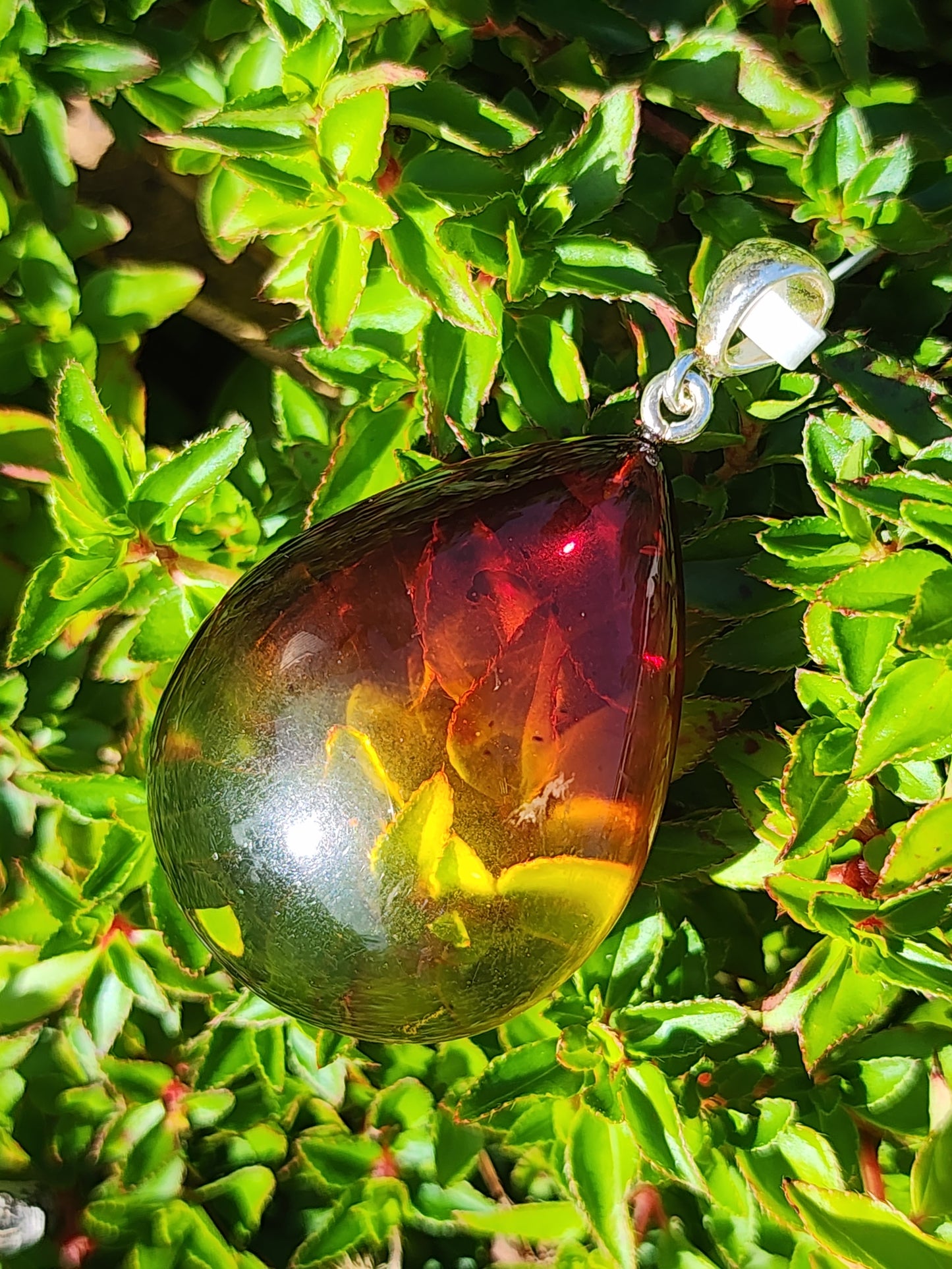 Solid Stirling Silver S925 Amber Pendant