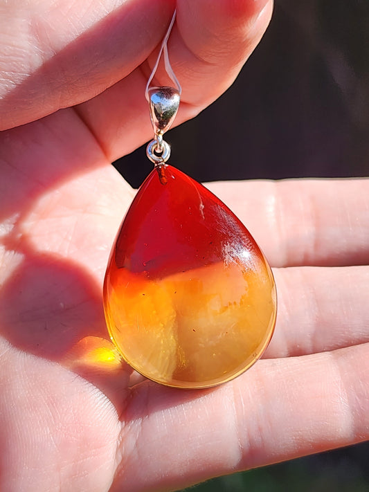 Solid Stirling Silver S925 Amber Pendant