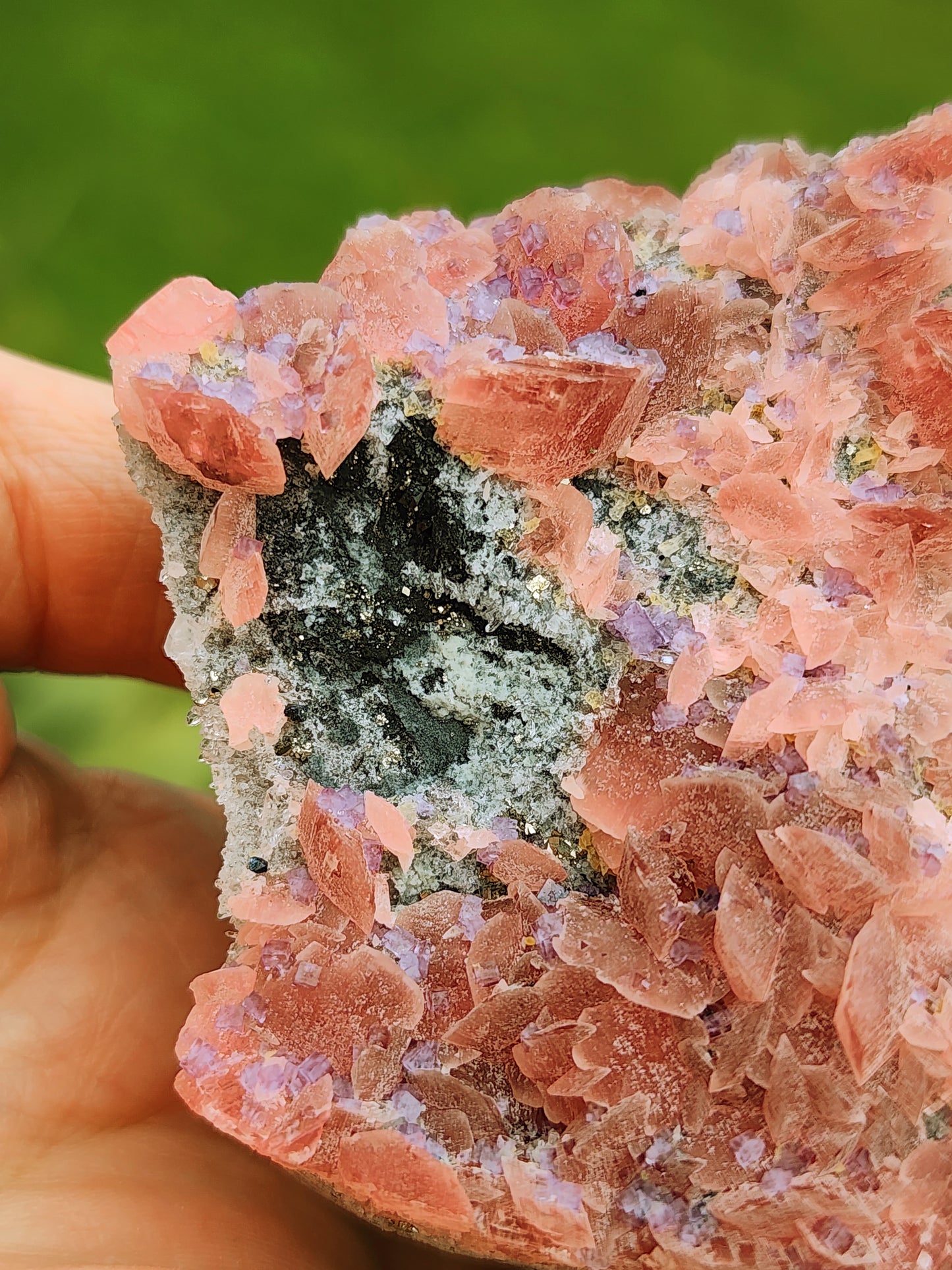 Rhodochrosite Specimen with Fluorite, Quartz and Pyrite