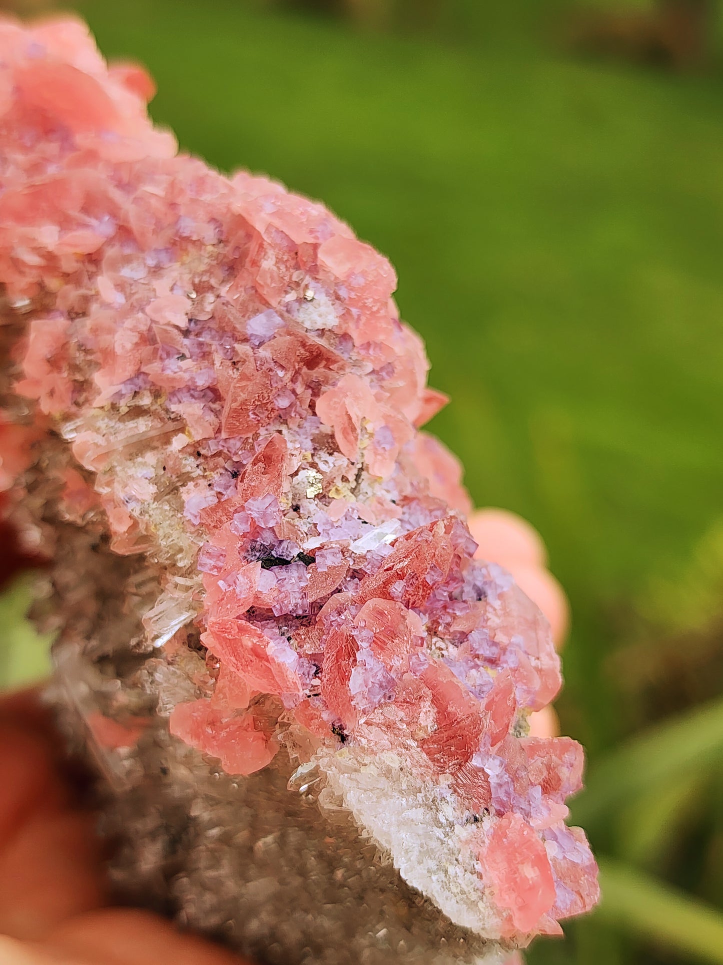 Rhodochrosite Specimen with Fluorite, Quartz and Pyrite