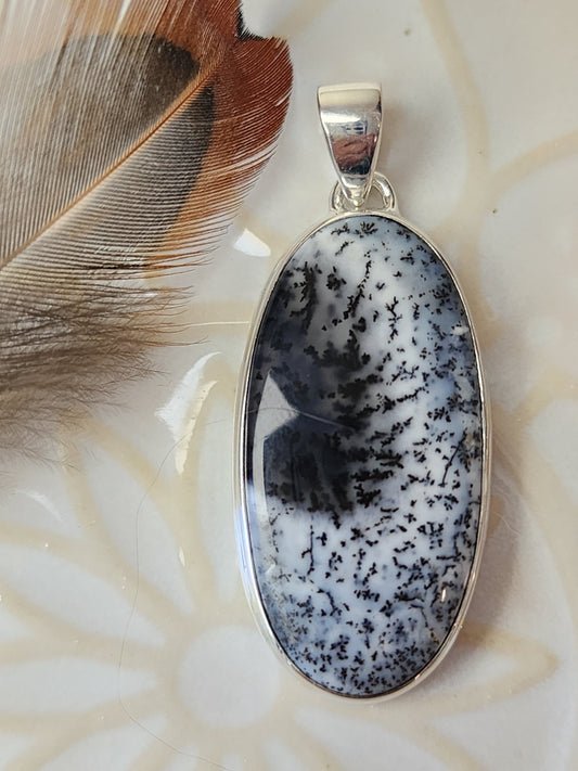 Dendritic White Opal Stirling Silver S925 Pendant