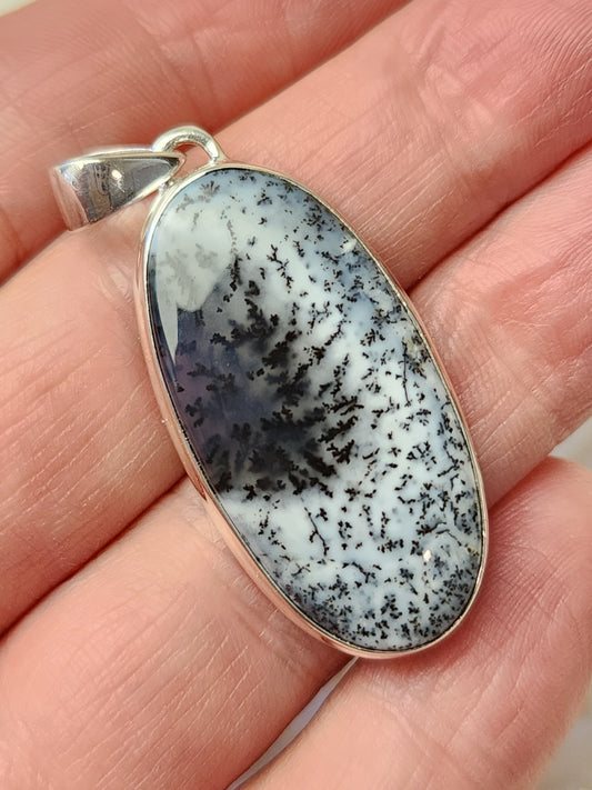 Dendritic White Opal Stirling Silver S925 Pendant