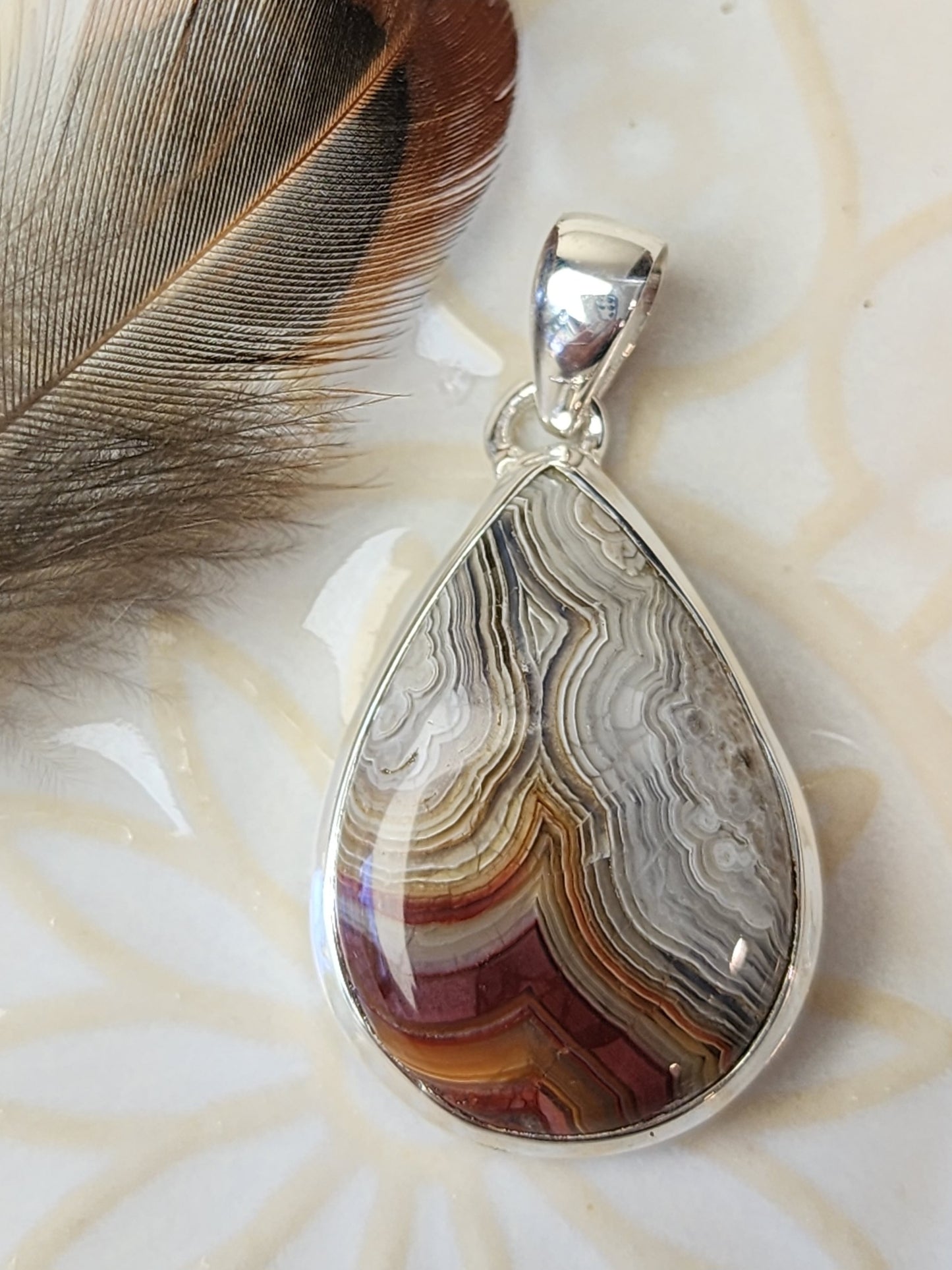 Laguna Agate Stirling Silver S925 Pendant